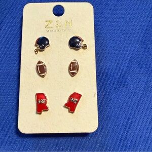 Zen Football Themed  Blue and Rd MS Earring Set